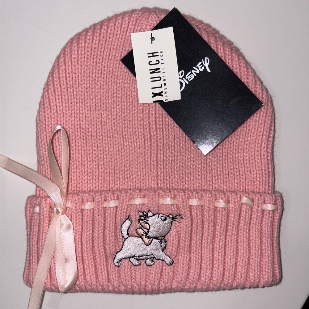 Disney Marie Aristocats Coquette pink bow beanie with ribbon nwt - Picture 2 of 5